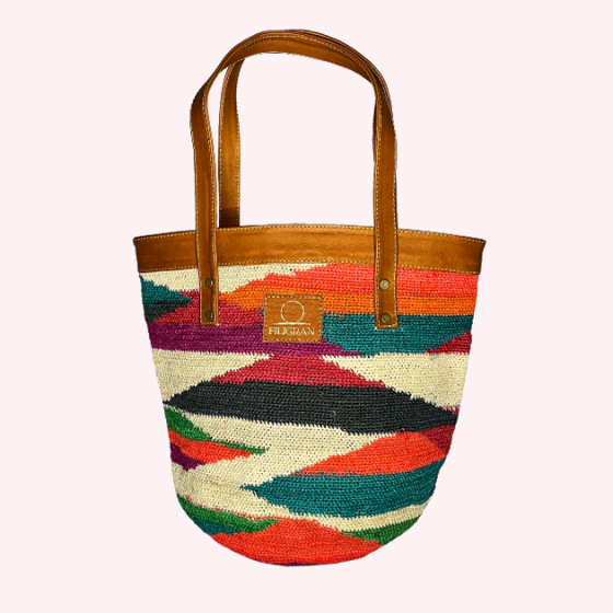 Bolso Rainbow en fibra de Cabuya y Piel de ternera